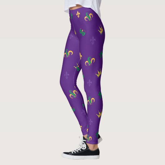 Mardi Gras Carnival Fleur de Lis Diamond Harlequin Leggings (Links)