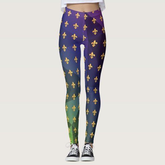 Mardi Gras Carnival Fleur de Lis Diamond Harlequin Leggings (Voorkant)