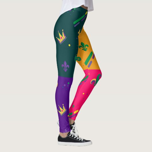 Mardi Gras Carnival Fleur de Lis Diamond Harlequin Leggings (Rechts)