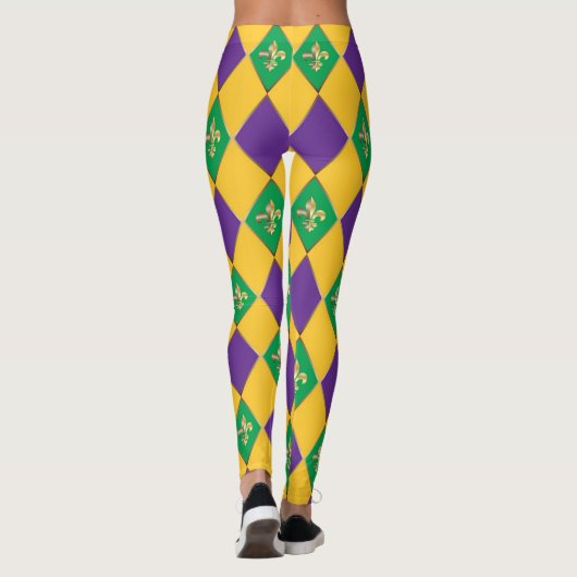 Mardi Gras Carnival Fleur de Lis Diamond Harlequin Leggings (Achterkant)