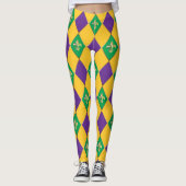 Mardi Gras Carnival Fleur de Lis Diamond Harlequin Leggings (Voorkant)