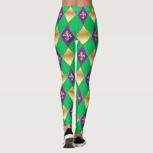 Mardi Gras Carnival Fleur de Lis Diamond Harlequin Leggings (Achterkant)