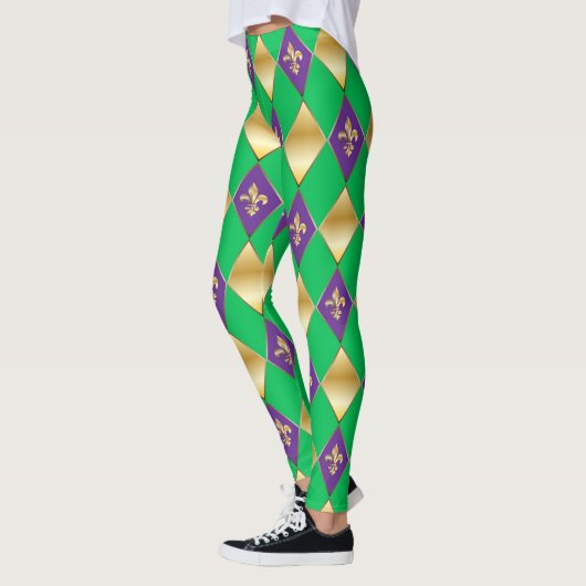Mardi Gras Carnival Fleur de Lis Diamond Harlequin Leggings (Links)