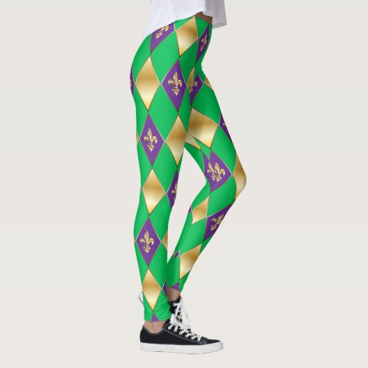 Mardi Gras Carnival Fleur de Lis Diamond Harlequin Leggings (Rechts)
