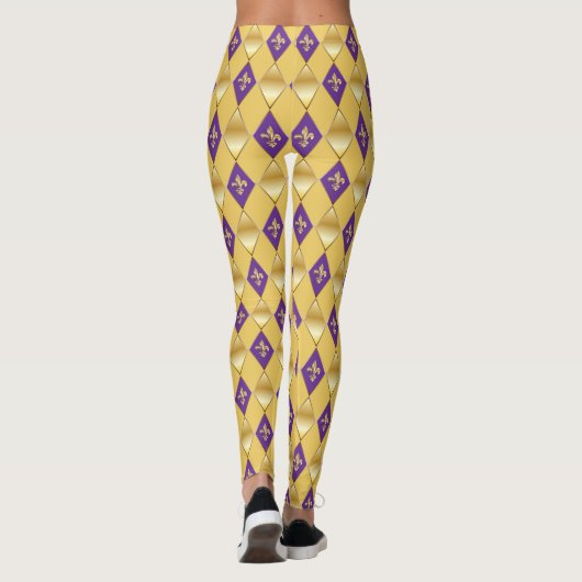 Mardi Gras Carnival Fleur de Lis Diamond Harlequin Leggings (Achterkant)