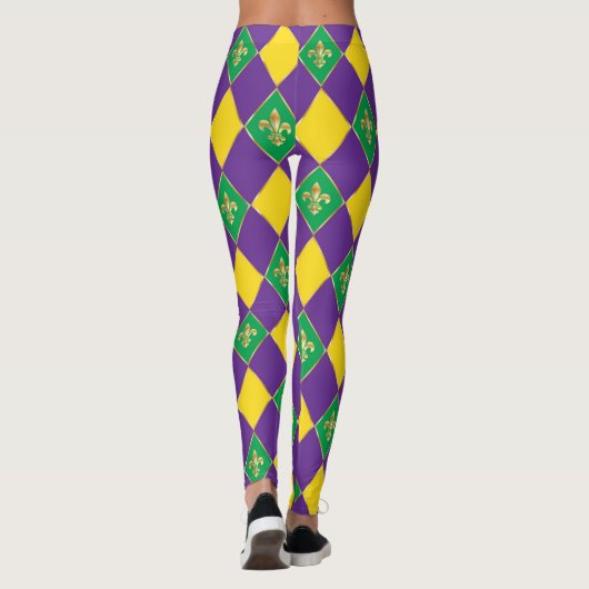 Mardi Gras Carnival Fleur de Lis Diamond Harlequin Leggings (Achterkant)