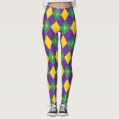 Mardi Gras Carnival Fleur de Lis Diamond Harlequin Leggings (Voorkant)