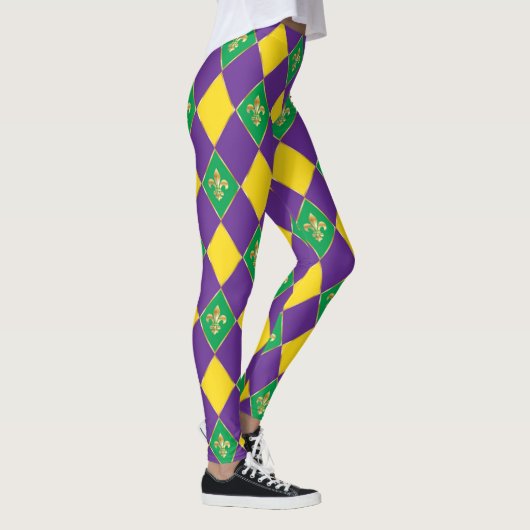 Mardi Gras Carnival Fleur de Lis Diamond Harlequin Leggings (Rechts)