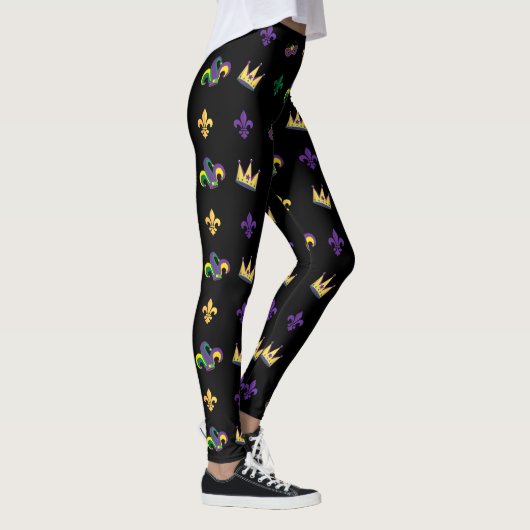 Mardi Gras Carnival Fleur de Lis Diamond Harlequin Leggings (Rechts)