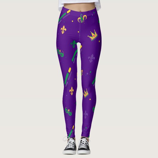 Mardi Gras Carnival Fleur de Lis Diamond Harlequin Leggings (Voorkant)
