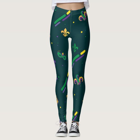 Mardi Gras Carnival Fleur de Lis Diamond Harlequin Leggings (Voorkant)