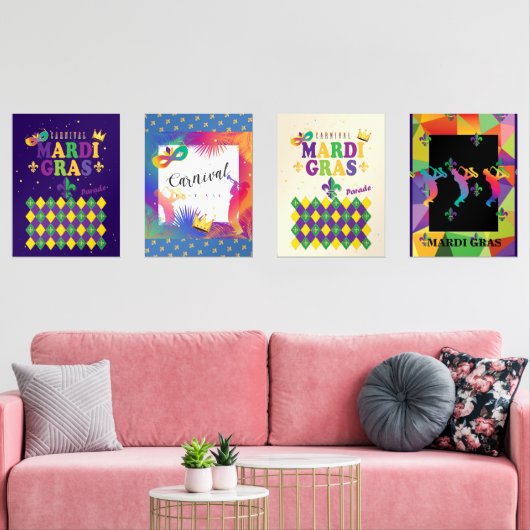 Mardi Gras Carnival Fleur de Lis Diamond Harlequin Muurkunst Sets (Woonkamer)