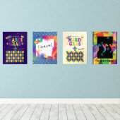 Mardi Gras Carnival Fleur de Lis Diamond Harlequin Muurkunst Sets (Houten vloer)