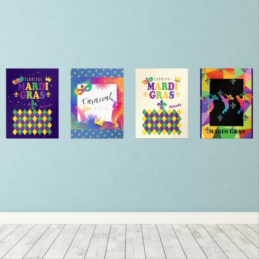 Mardi Gras Carnival Fleur de Lis Diamond Harlequin Muurkunst Sets (Houten vloer)