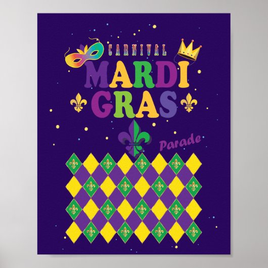 Mardi Gras Carnival Fleur de Lis Diamond Harlequin Poster (Voorkant)