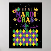 Mardi Gras Carnival Fleur de Lis Diamond Harlequin Poster (Voorkant)