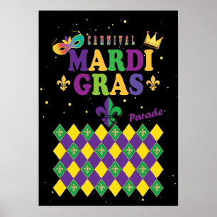 Mardi Gras Carnival Fleur de Lis Diamond Harlequin Poster