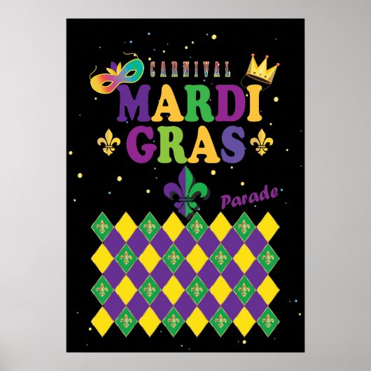 Mardi Gras Carnival Fleur de Lis Diamond Harlequin Poster (Voorkant)