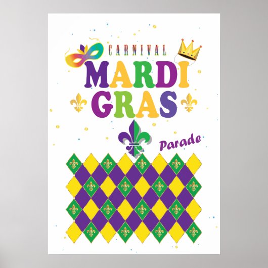 Mardi Gras Carnival Fleur de Lis Diamond Harlequin Poster (Voorkant)