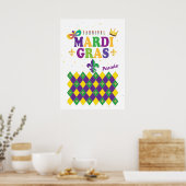 Mardi Gras Carnival Fleur de Lis Diamond Harlequin Poster (Keuken)