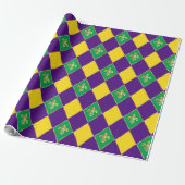 Mardi Gras Carnival Geometric Rhombus Fleur de Lis Cadeaupapier (Uitgerold)
