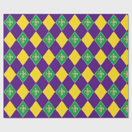Mardi Gras Carnival Geometric Rhombus Fleur de Lis Cadeaupapier (Vlak)