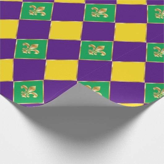 Mardi Gras Carnival Geometric Rhombus Fleur de Lis Cadeaupapier (Hoek)