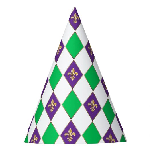 Mardi Gras Carnival Harlequin Fleur de Lis Diamond Feesthoedjes (Voorkant)