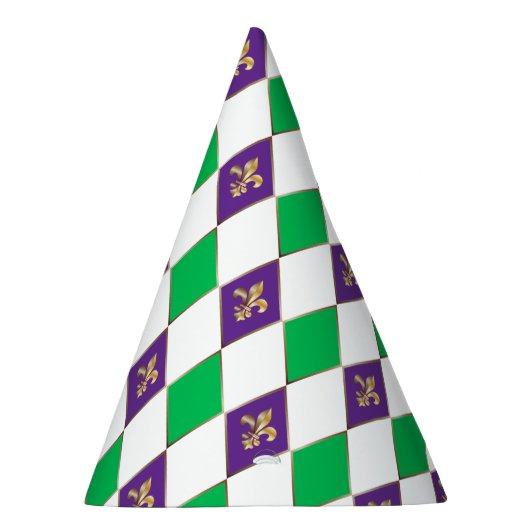 Mardi Gras Carnival Harlequin Fleur de Lis Diamond Feesthoedjes (Rechts)