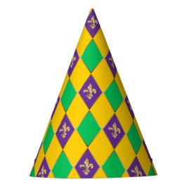 Mardi Gras Carnival Harlequin Fleur de Lis Diamond Feesthoedjes