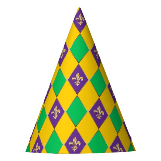 Mardi Gras Carnival Harlequin Fleur de Lis Diamond Feesthoedjes (Voorkant)