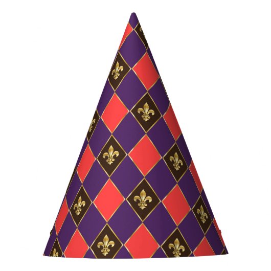 Mardi Gras Carnival Harlequin Fleur de Lis Diamond Feesthoedjes (Voorkant)