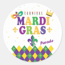 Mardi Gras Carnival Harlequin Fleur de Lis Diamond Ronde Sticker