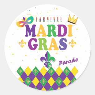 Mardi Gras Carnival Harlequin Fleur de Lis Diamond Ronde Sticker