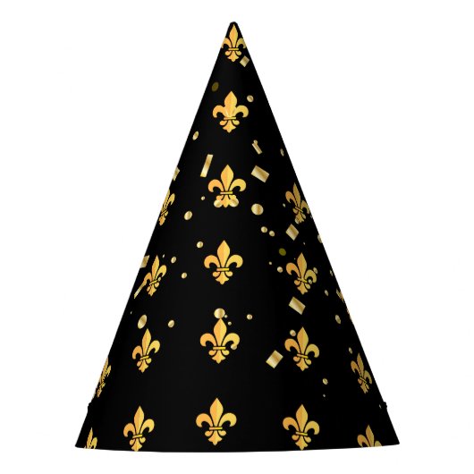 Mardi Gras Carnival Harlequin Gold Fleur de Lis Feesthoedjes (Voorkant)