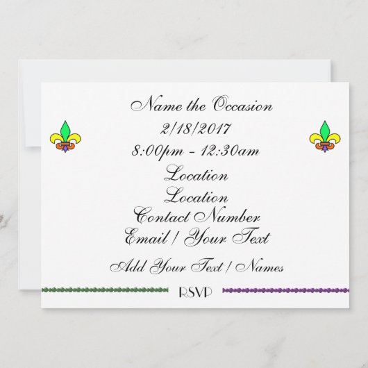 Mardi Gras Carnival Invitation Kaart (Achterkant)