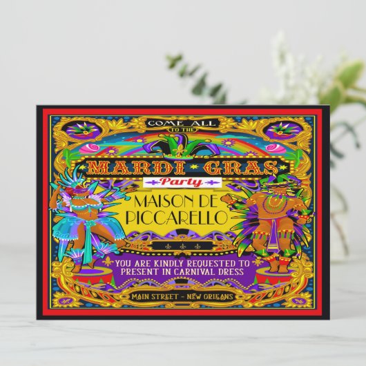 Mardi Gras Carnival Invitation Kaart (Staand voorkant)