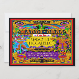 Mardi Gras Carnival Invitation Kaart