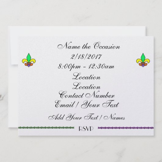 Mardi Gras Carnival Invitation Kaart (Achterkant)