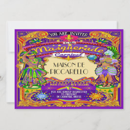 Mardi Gras Carnival Invitation Kaart