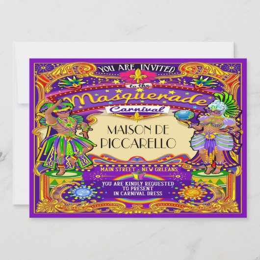 Mardi Gras Carnival Invitation Kaart (Voorkant)