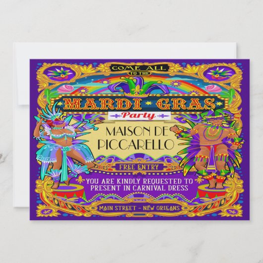 Mardi Gras Carnival Invitation Kaart (Voorkant)