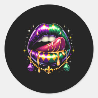 Mardi Gras Carnival Lips New Orleans 2025 Mannen V Ronde Sticker