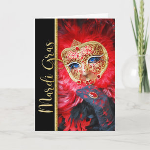 Mardi Gras Carnival Masker met rode veren Kaart