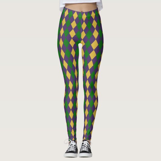 Mardi Gras Carnival Paars Gold en groene Leggings (Voorkant)