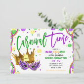 Mardi Gras Carnival Party Invitation Kaart (Staand voorkant)
