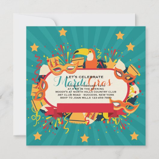 Mardi Gras Carnival Party Invitation Kaart (Voorkant)