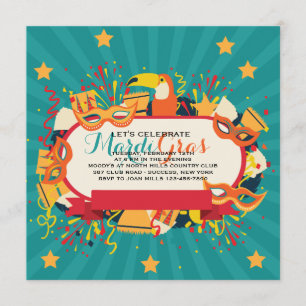 Mardi Gras Carnival Party Invitation Kaart