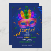 Mardi Gras Carnival Party Invitation Kaart (Voorkant / Achterkant)