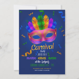 Mardi Gras Carnival Party Invitation Kaart